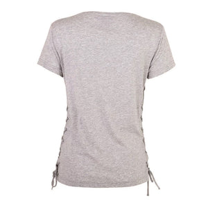 T-shirt à col en V pour femme avec motif à lacets latéraux